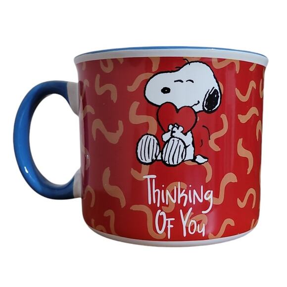 Peanuts Snoopy Thinking of You 21OZ Glossy Ceramic Camper Mug, Red - Picture 2 of 6